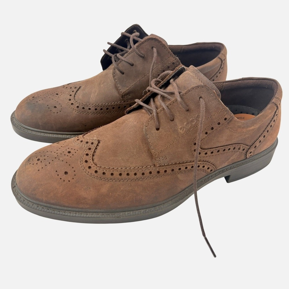ECCO Mens Brown Leather Wingtip Brogue Derby Dress Shoes Sz 45